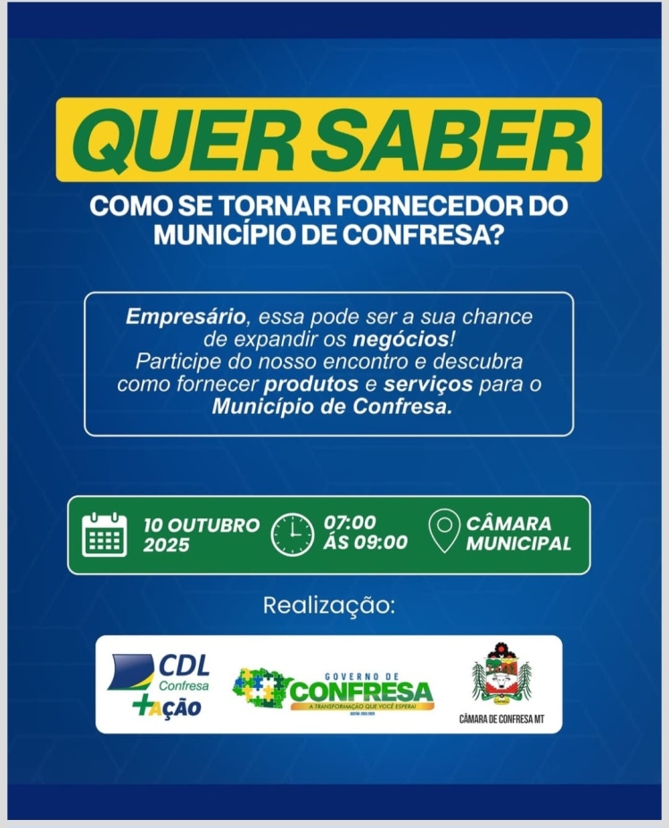 Venha ser um fornecedor do nosso mun&iacute;cipio, no  dia 10/10 &agrave;s 09h aqui na C&acirc;mara voc&ecirc; vai ficar por dentro de tudo.